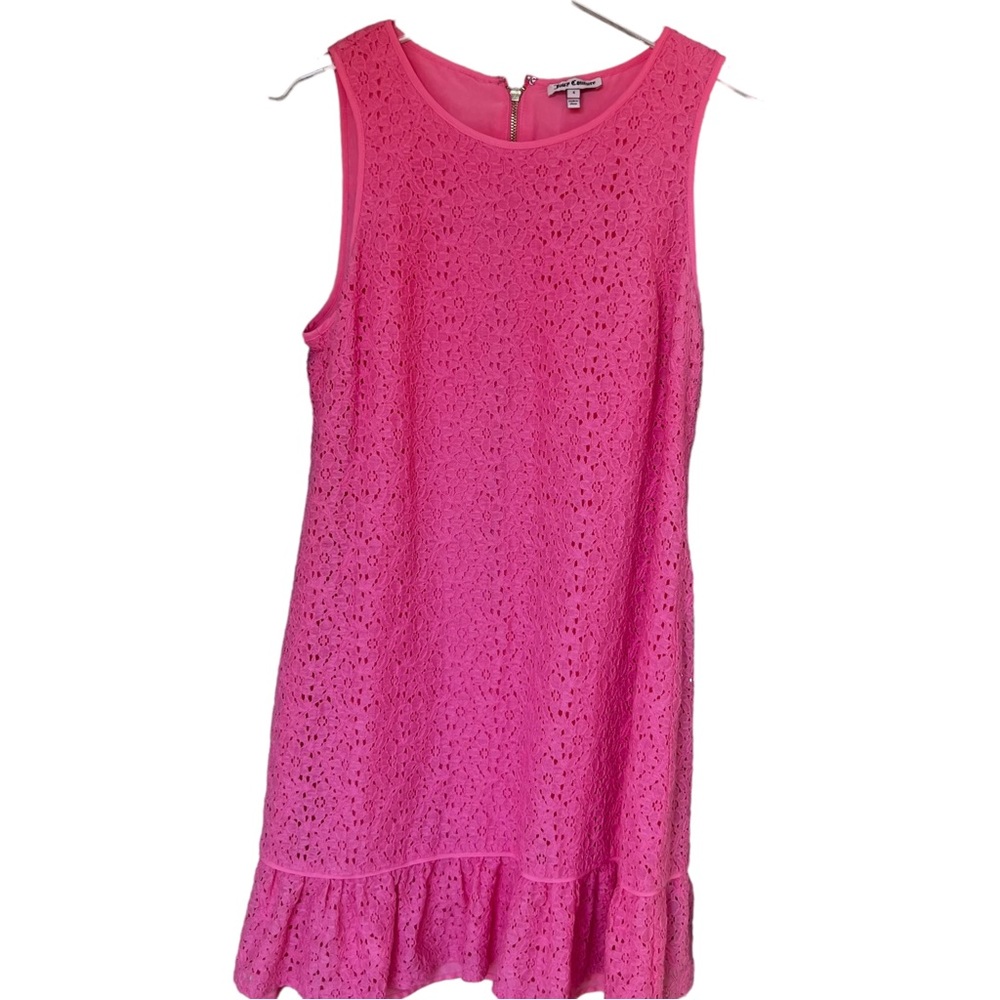 Juicy Couture Barbie  Hot Pink Lace Back Exposed Zipper Ruffle Hem Dress size 4